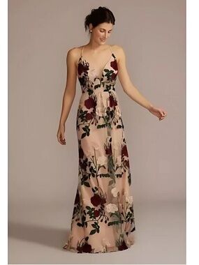 Celebrate DB Studio Floral Embroidered Spaghetti Strap Dress Beige Size 6